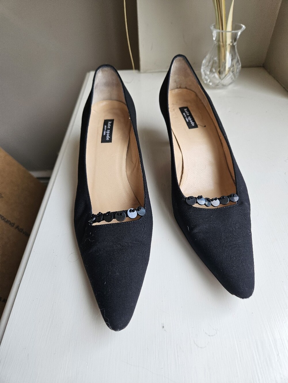 kate spade Black Pointed-Toe Sequin-Trim Pumps - Size 7.5